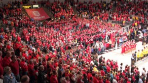 The Bradley Red Sea student section was overflowing for the Dec. 1, 2012 men's basketball game versus #3 Michigan at Carver Arena. Courtesy Bob Hunt - Photographer